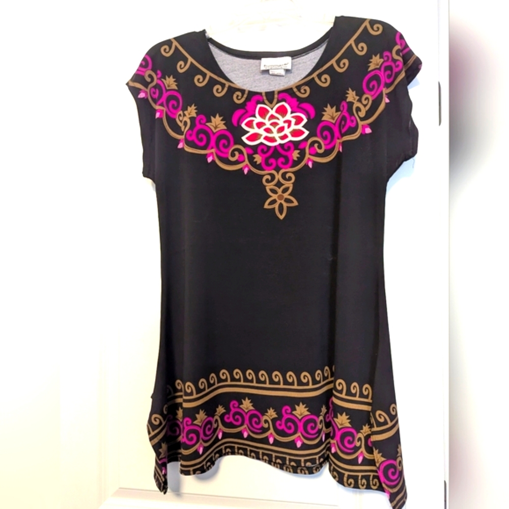 Serengeti Black Tunic with Pink and Gold Embroidery